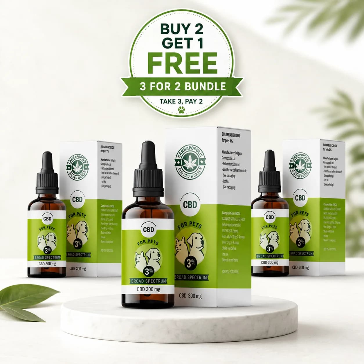 3 w cenie 2 Olejek CBD 3% Cannapopolis dla zwierząt pakiet Cannapopolis