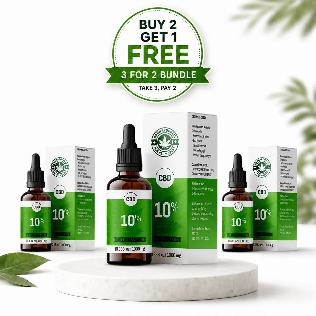 3 w cenie 2 Olejek CBD 10% Cannapopolis pakiet Cannapopolis