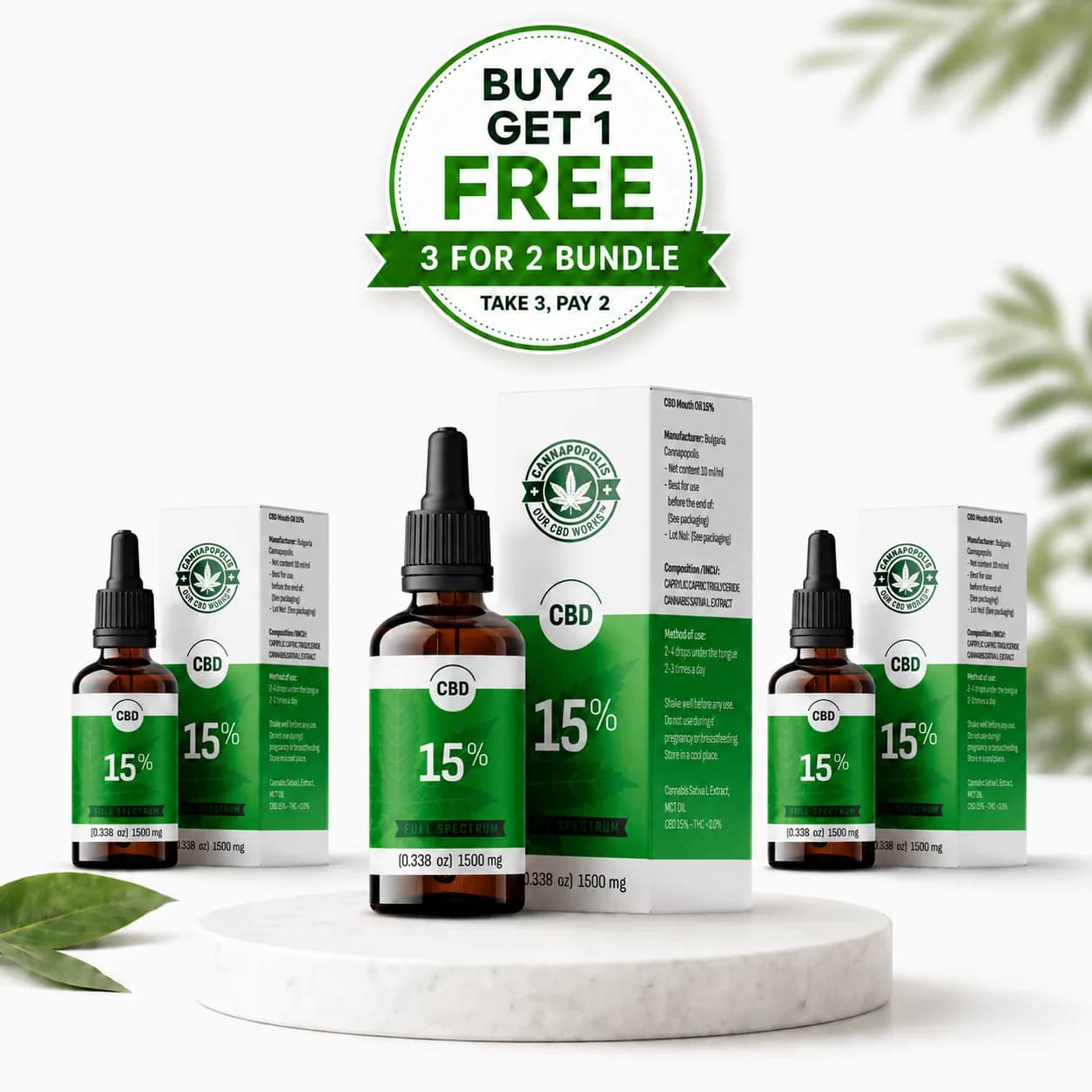 3 w cenie 2 Olejek CBD 15% Cannapopolis pakiet Cannapopolis