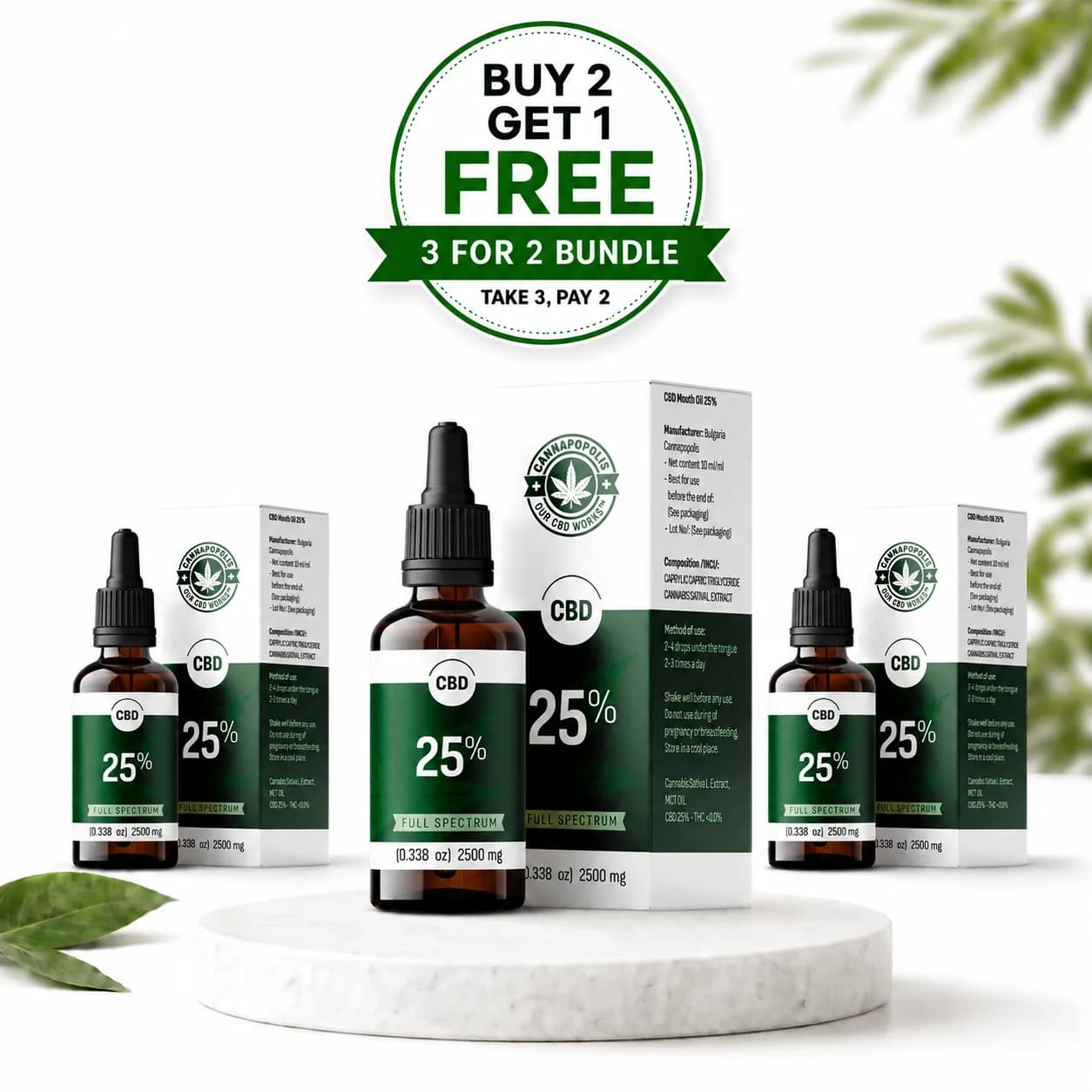 3 w cenie 2 Olejek CBD 25% Cannapopolis pakiet Cannapopolis